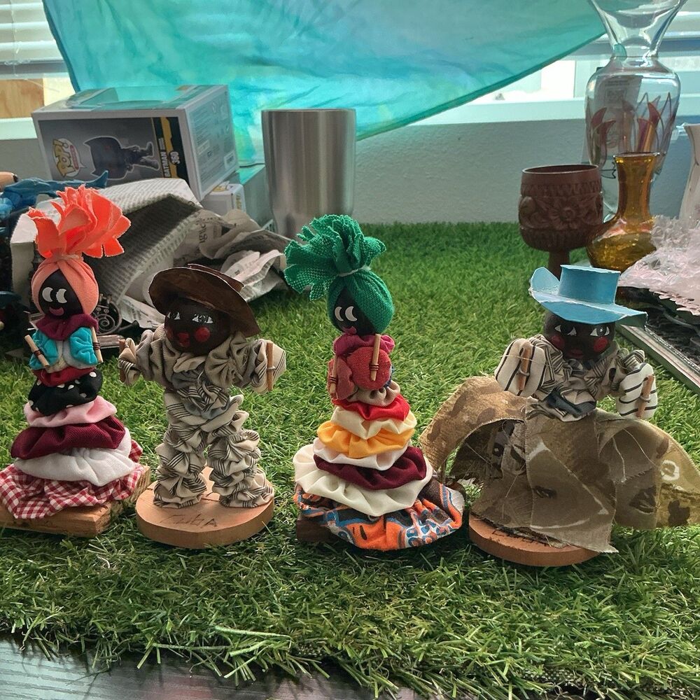 Cuban Rumba Dancer Dolls Lot of 4 Cloth Wood Folk Art Figures Cuba Souvenirs